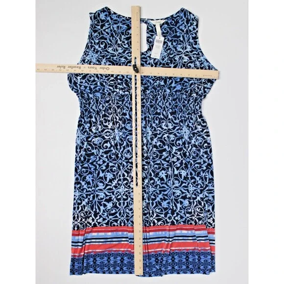 Soma Sleeveless Casual Smocked Mini Dress Blue Floral Hippie Boho Women Size XL - Picture 8 of 10